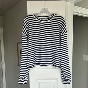 Daily Drills Navy and White Striped Crew Neck Sweater